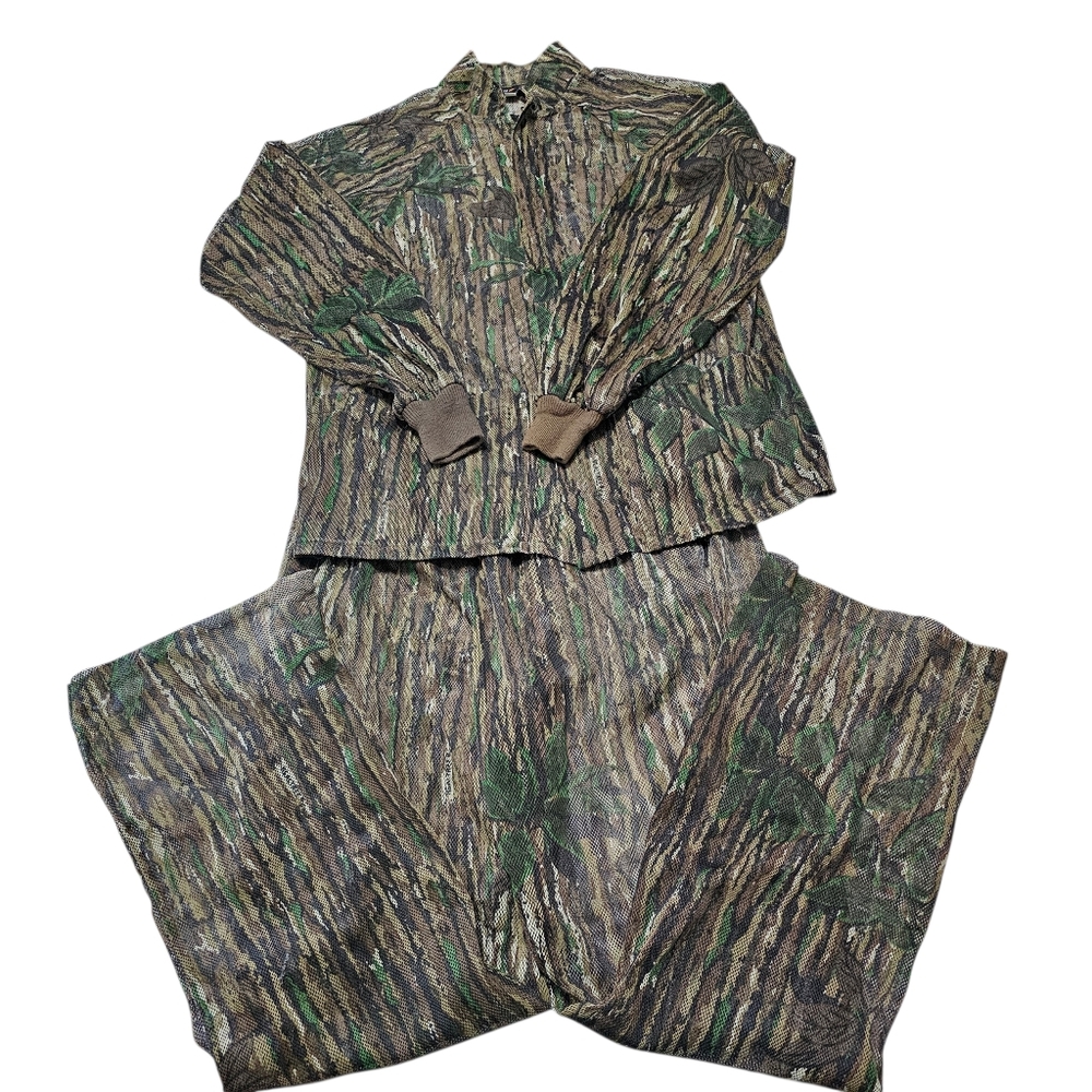 Vtg Rare Rattlers Brand Real Tree Mesh Camo Men's Hunting Jacket & Pants Size L
